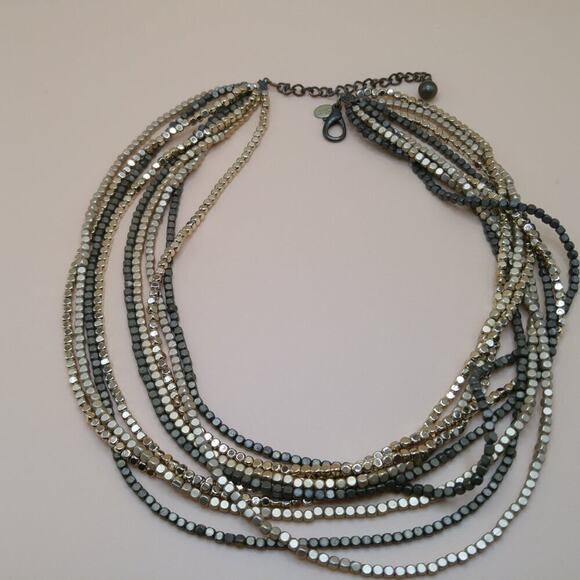 Chico’s Multistrand Metallic Gold Cube Bead Necklace Layered Statement - Picture 7 of 10